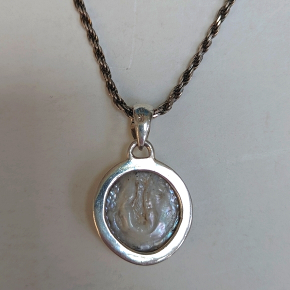 Genuine Baroque Pearl and Sterling Silver Rope Chain Pendant Necklace - Picture 3 of 3